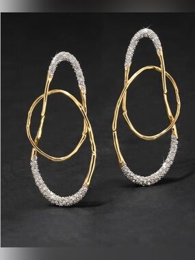 NEW Alexis Bittar Solanales Crystal Large Orbit Earrings Gold Clear JN21